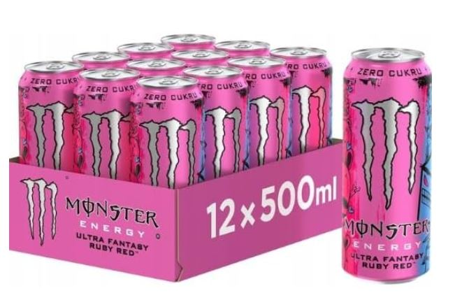 Monster Energy Ultra Fantasy Ruby Red Zero Sugar Drink 12 x 500ml Bulk Pack