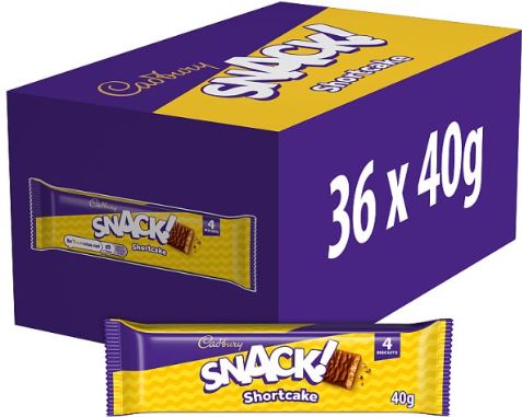 Cadbury Snack Shortcake Milk Chocolate Biscuits Bar 36 x 40g Bulk Pack