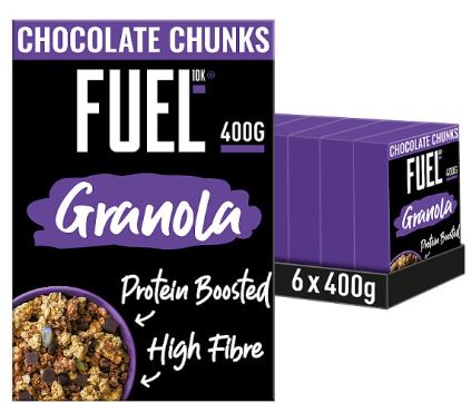 FUEL 10K Granola Chocolate Chunks Cereal 6 x 400g Bulk Pack display
