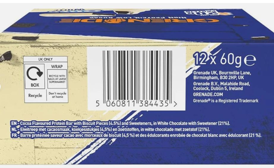 Grenade Protein Bar Oreo White 12 x 60g Bulk Pack - Image 6