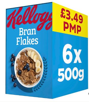 Kellogg's Bran Flakes Breakfast Cereal 6x500g Pack