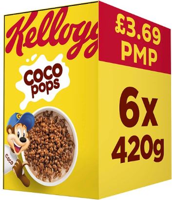 Kellogg's Coco Pops Breakfast Cereal 6 x 420g Bulk Pack display