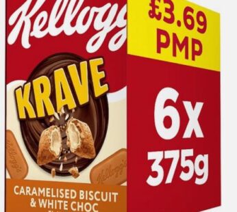 Kellogg’s Krave Caramelised Biscuit Breakfast Cereal 6 x 375g Pack