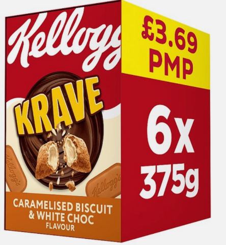 Kellogg's Krave Caramelised Biscuit Breakfast Cereal 6 x 375g Pack