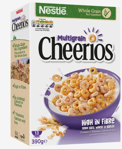 Nestle Cheerios Multigrain Hoop Breakfast Cereal 6 x 390g Bulk Pack display