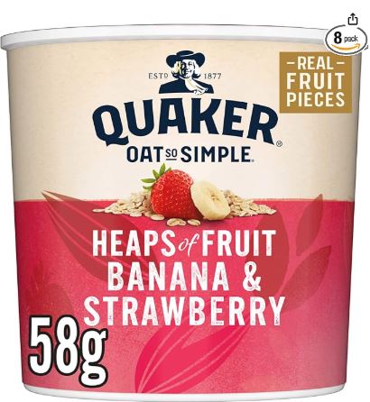 Quaker Oat So Simple Banana & Strawberry Porridge Pot 8 x 58g Bulk Pack display