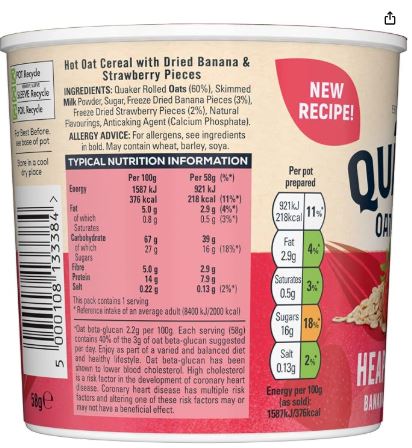 Quaker Oat Banana & Strawberry 8 x 58g Bulk Pack - Image 3
