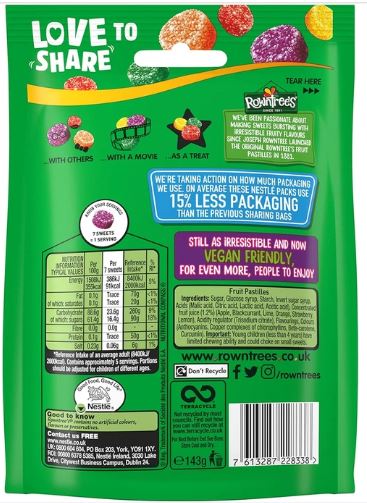Rowntree's Fruit Pastilles Sweets Sharing Bag 10x 143g - Image 3