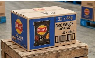 Walkers BBQ Sauce Grab Bag Crisps 32 x 45g Bulk Pack