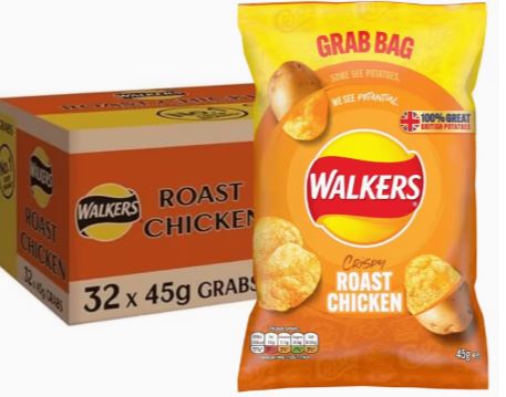 Walkers Roast Chicken Grab Bag Crisps 32 x 45g Bulk Pack
